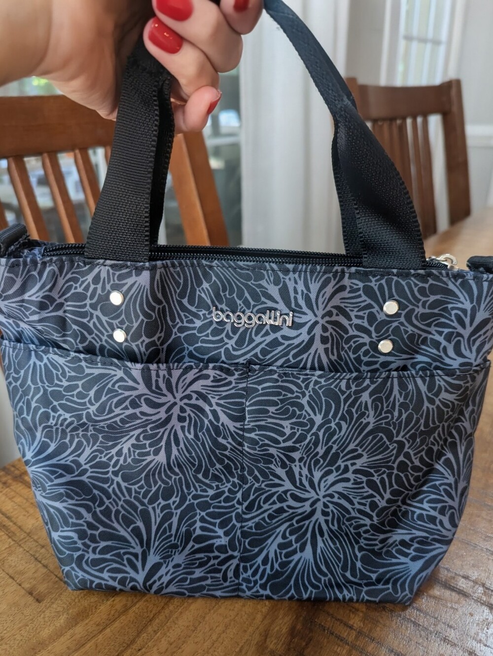 Baggallini Black Floral Pattern Tote with Black Handles